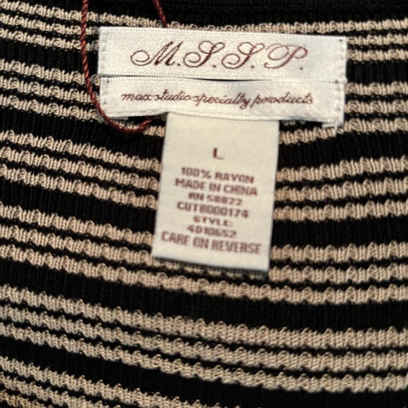 MSSP Max Studio Black & Tan Striped Dress, Long Sleeve, Size Large, NWT - Picture 4 of 7
